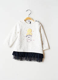 Robe mi-longue col rond manches longues blanc 3 POMMES fille