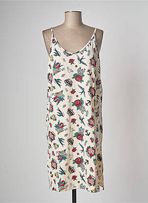 Robe mi-longue imprimé fantaisie fines bretelles beige LAZY & COSY femme