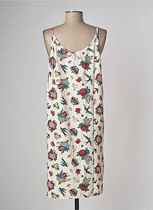 Robe mi-longue imprimé fantaisie fines bretelles beige LAZY & COSY femme