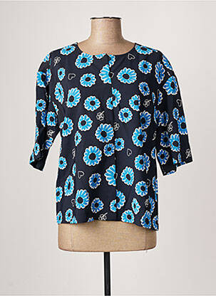 Chemisier imprimé fleurs manches 3/4 bleu ICHI femme