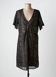 Robe mi-longue manches courtes manches courtes noir ICHI femme