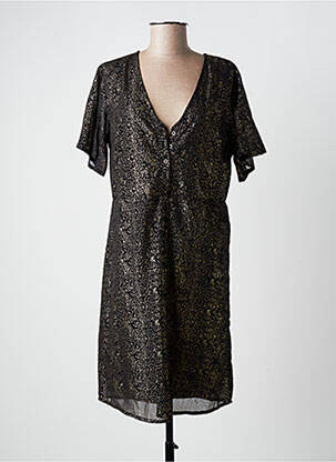 Robe mi-longue manches courtes manches courtes noir ICHI femme