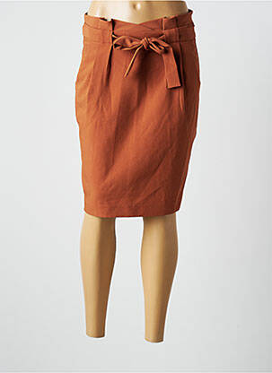 Jupe mi-longue stretch marron ICHI femme