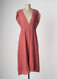 Robe mi-longue tissage crêpe manches courtes marron THE KORNER femme