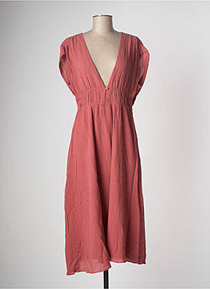 Robe mi-longue tissage crêpe manches courtes marron THE KORNER femme
