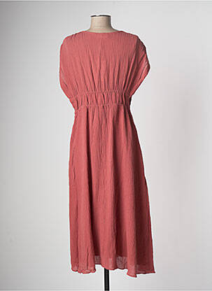 Robe mi-longue tissage crêpe manches courtes marron THE KORNER femme