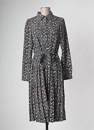Robe mi-longue imprimé fleurs manches longues bleu THE KORNER femme