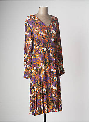 Robe mi-longue imprimé fantaisie manches longues orange LA PETITE FRANCAISE femme