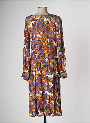 Robe mi-longue imprimé fantaisie manches longues orange LA PETITE FRANCAISE femme