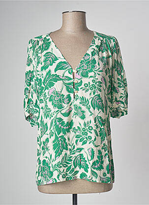 Blouse imprimé fleurs manches courtes vert LA PETITE FRANCAISE femme