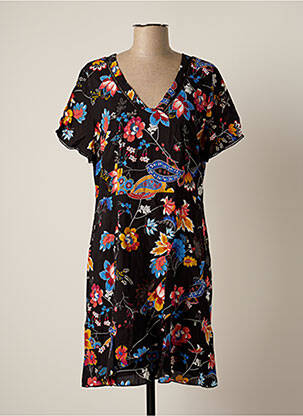 Robe mi-longue imprimé fleurs manches courtes noir PAUSE CAFE femme