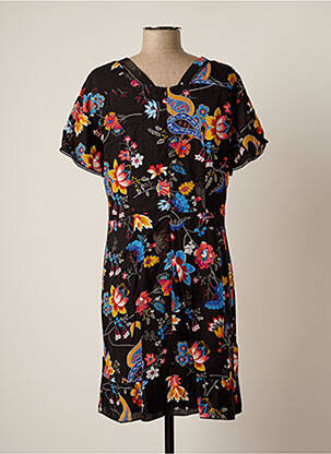 Robe mi-longue imprimé fleurs manches courtes noir PAUSE CAFE femme
