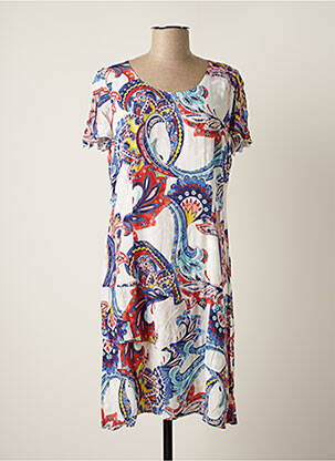 Robe mi-longue imprimé fleurs manches courtes bleu PAUSE CAFE femme