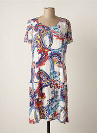 Robe mi-longue imprimé fleurs manches courtes bleu PAUSE CAFE femme
