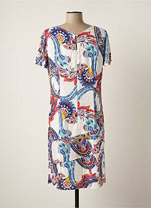 Robe mi-longue imprimé fleurs manches courtes bleu PAUSE CAFE femme