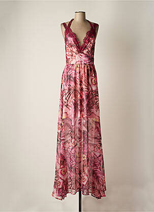 Robe longue imprimé fleurs fines bretelles rose GUESS femme