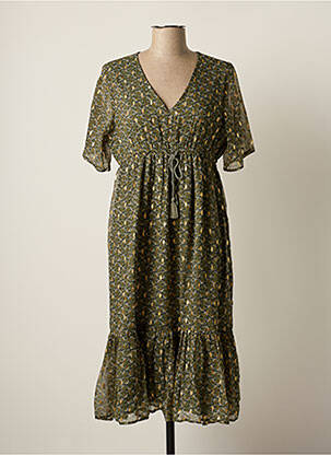 Robe mi-longue imprimé fleurs manches courtes vert LE PETIT BAIGNEUR femme