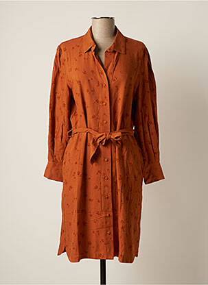 Robe mi-longue imprimé fleurs manches longues marron LE PETIT BAIGNEUR femme