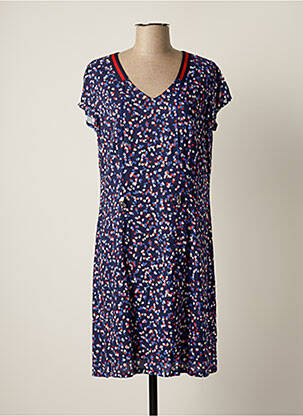 Robe mi-longue imprimé fantaisie manches courtes bleu PAUSE CAFE femme