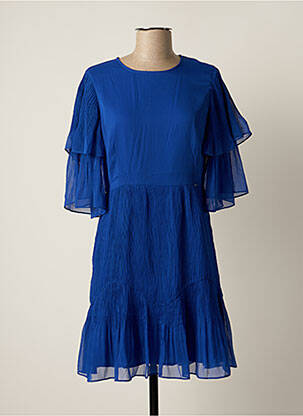Robe mi-longue tissage crêpe manches courtes bleu SALSA femme