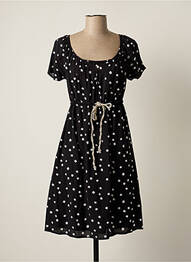 Robe mi-longue imprimé fleurs manches courtes noir POMKIN femme