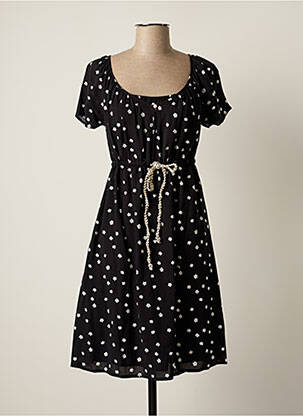 Robe mi-longue imprimé fleurs manches courtes noir POMKIN femme