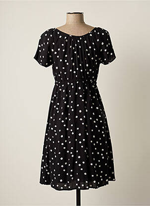 Robe mi-longue imprimé fleurs manches courtes noir POMKIN femme