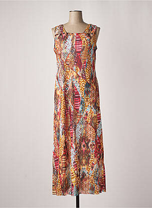Robe longue imprimé fleurs sans manche orange PAUSE CAFE femme