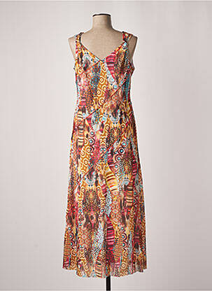 Robe longue imprimé fleurs sans manche orange PAUSE CAFE femme