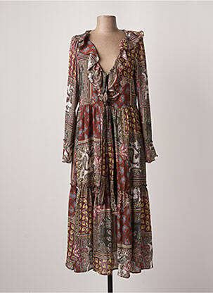 Robe mi-longue coupe fluide manches longues marron SALSA femme