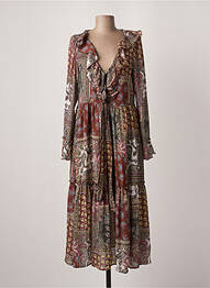 Robe mi-longue coupe fluide manches longues marron SALSA femme