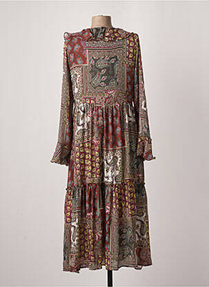 Robe mi-longue coupe fluide manches longues marron SALSA femme