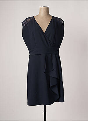 Robe mi-longue tissage crêpe manches courtes bleu PAUSE CAFE femme