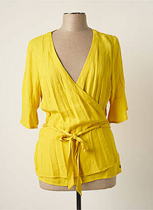 Gilet cache-cœur coupe cintrée jaune GARCIA femme