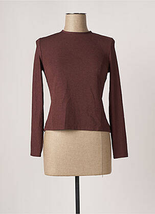 Top tissage crêpe manches longues marron LAAGAM femme