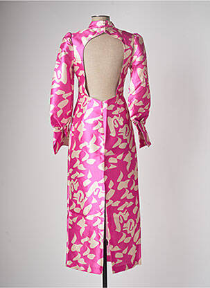 Robe longue manches dos nu manches longues rose LAAGAM femme