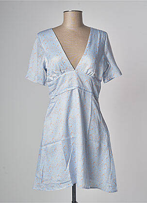 Robe courte coupe évasée manches courtes bleu LAAGAM femme