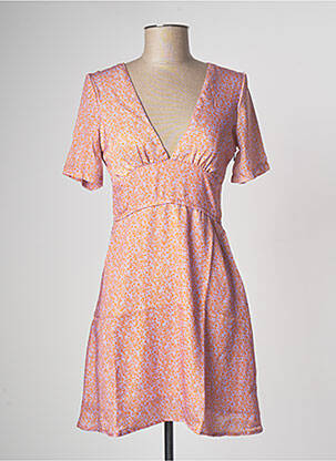 Robe courte coupe évasée manches courtes rose LAAGAM femme
