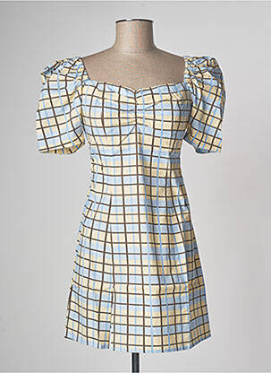 Robe courte fermeture zippée au dos manches courtes bleu LAAGAM femme