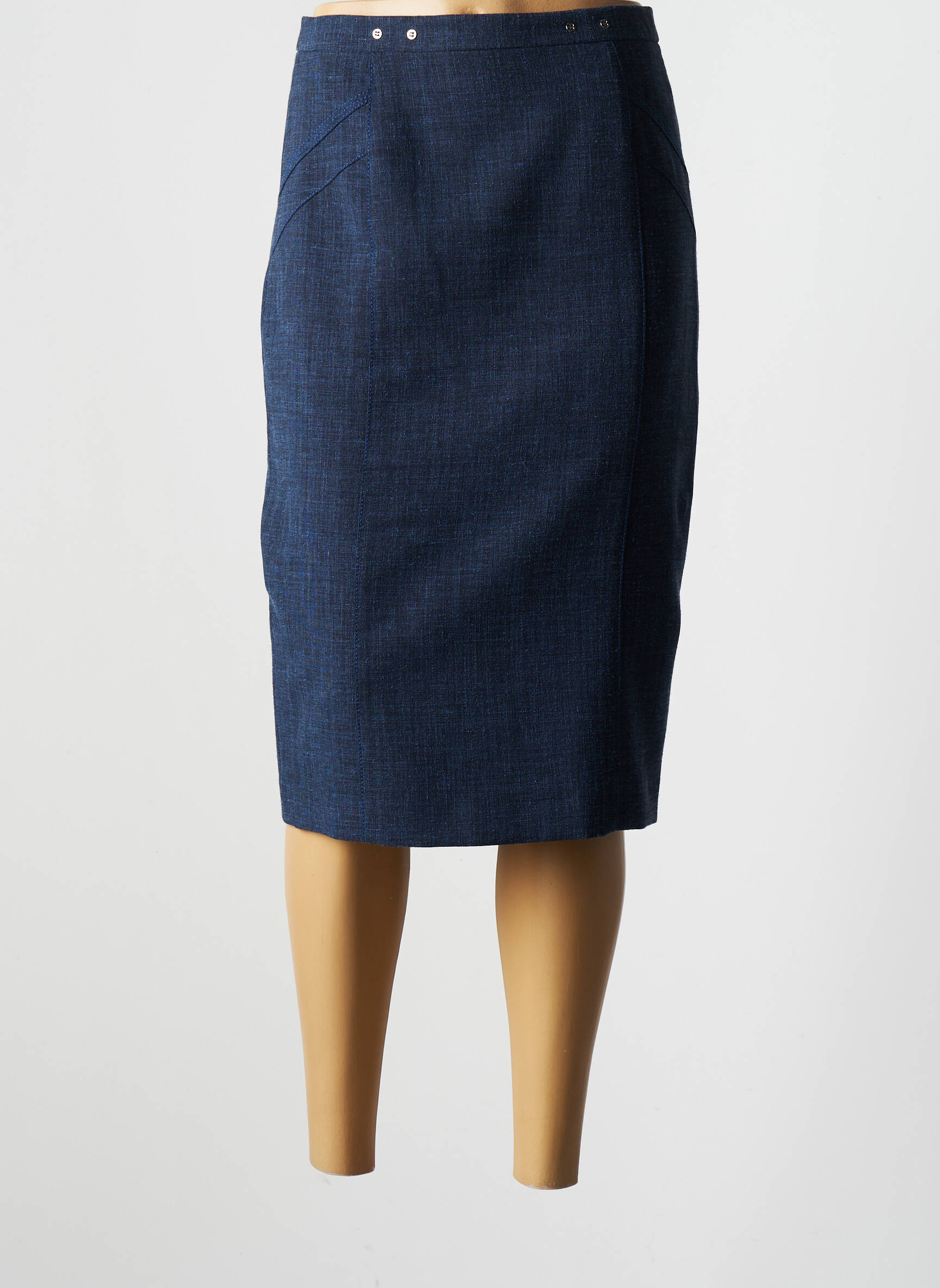 Jupe mi-longue taille à pinces bleu WEINBERG femme