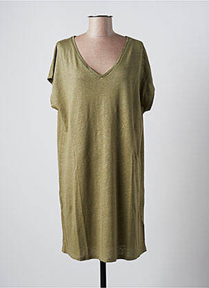 Robe mi-longue coupe fluide manches courtes vert MAJESTIC FILATURES femme