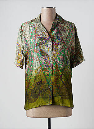 Chemisier tissage popeline manches courtes vert HOD femme