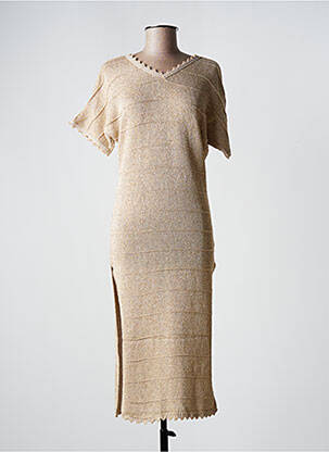 Robe mi-longue manches courtes manches courtes beige PHO femme