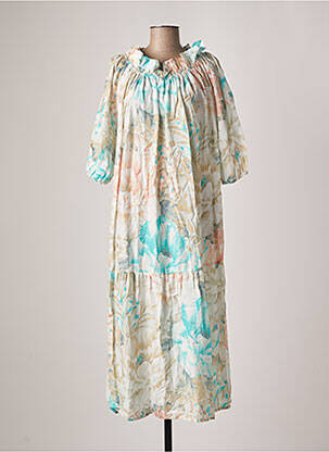 Robe longue imprimé fleurs manches 3/4 bleu LEONIE femme