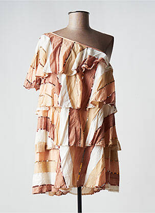 Robe mi-longue manches courtes manches courtes beige SUNDRESS femme