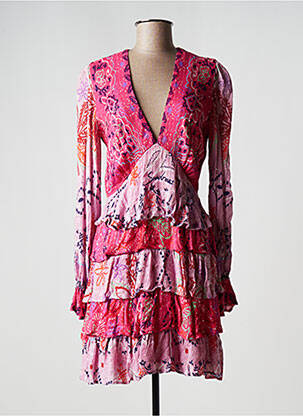 Robe mi-longue imprimé fantaisie manches longues rose SUNDRESS femme