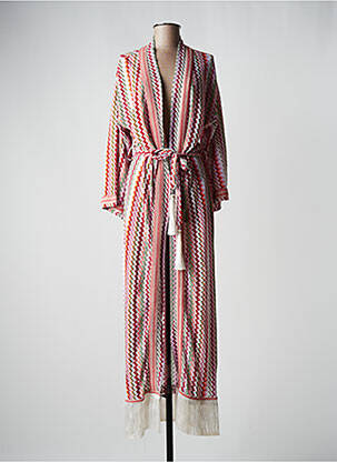 Gilet manches longues maille ajourée rose PHO femme