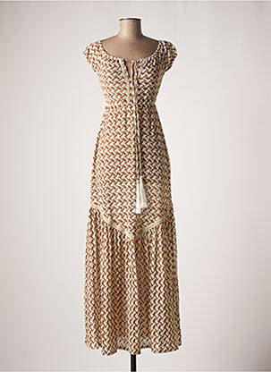 Robe longue manches courtes manches courtes marron PHO femme