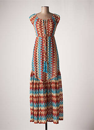 Robe longue manches courtes manches courtes marron PHO femme