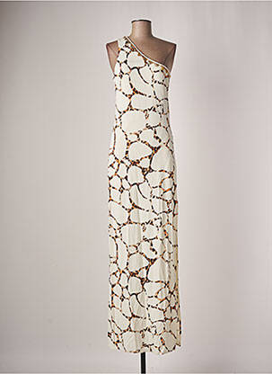Robe longue coupe cintrée fines bretelles beige PHO femme